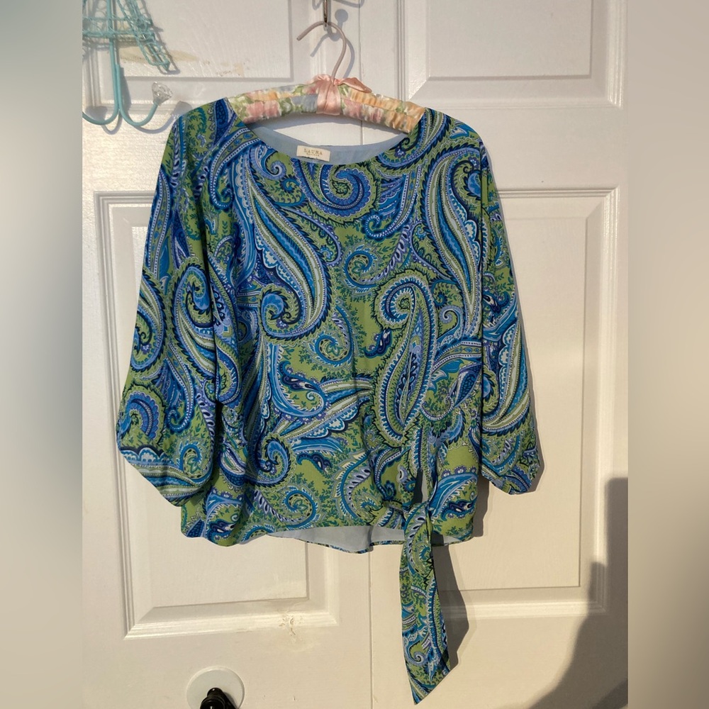 Laura Petite Paisley Blue and Green Women's Top